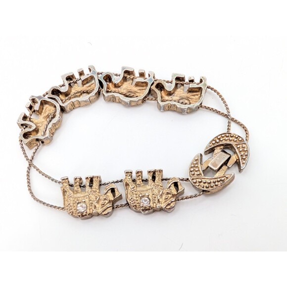 Elephant Vtg Gold Tone Rhinestone Slider Bracelet Boho Safari Moon Clasp 7.5 In. - Picture 3 of 4